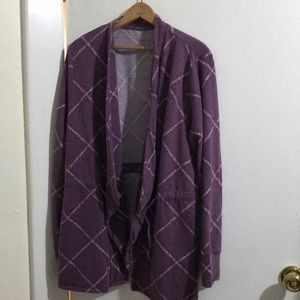 Cuddl Duds Plus Size cardigan like sweater tie closure in purple/white size 1x
